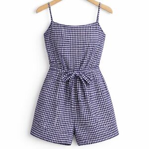 Caroline Constas Tuckernuck Blue Gingham Linen Belted Romper NWT Medium